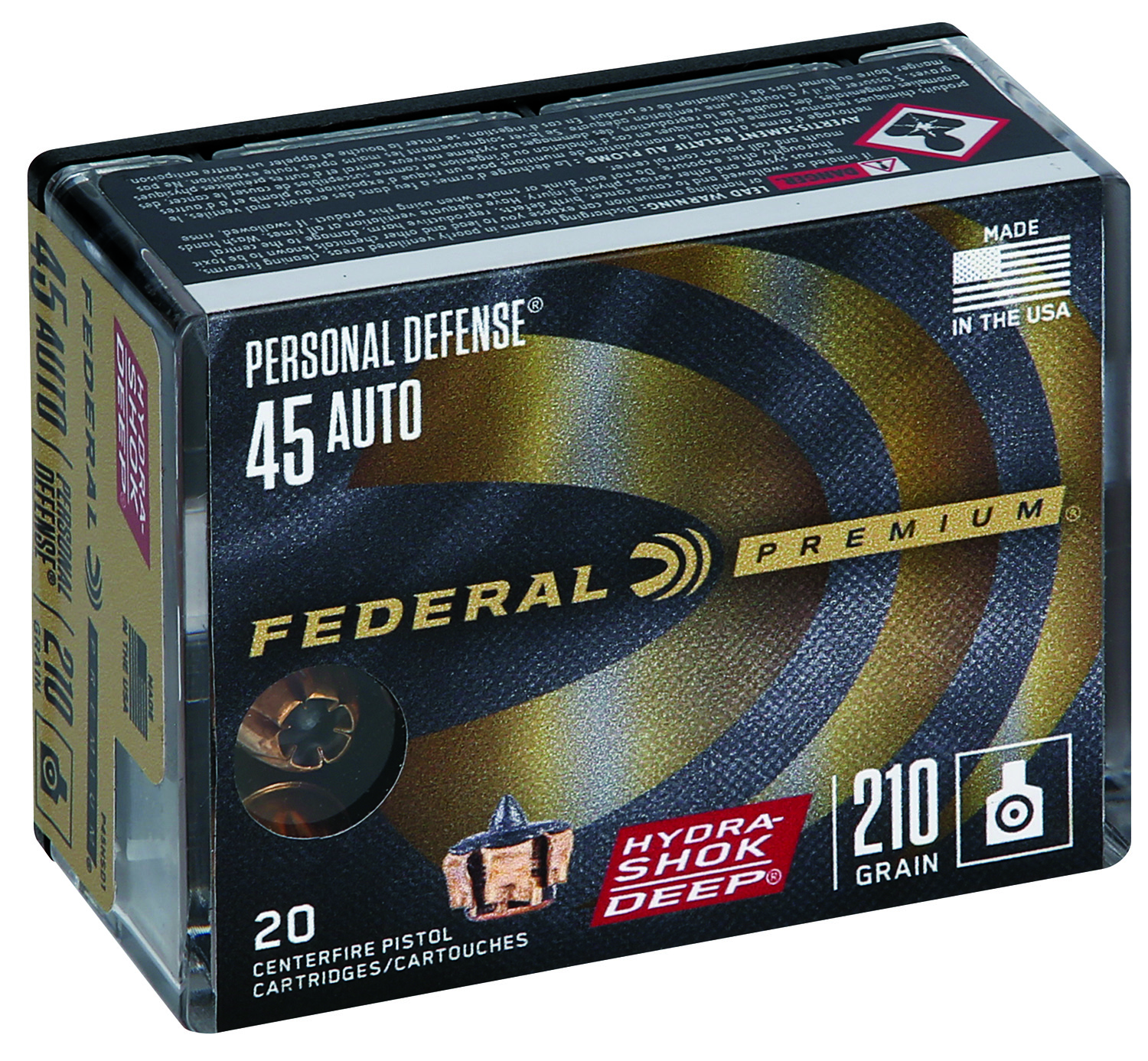 Federal P45HSD1 Premium Personal Defense 45ACP 210gr Hydra-Shok Deep Hollow Point 20 Per Box/10 Case