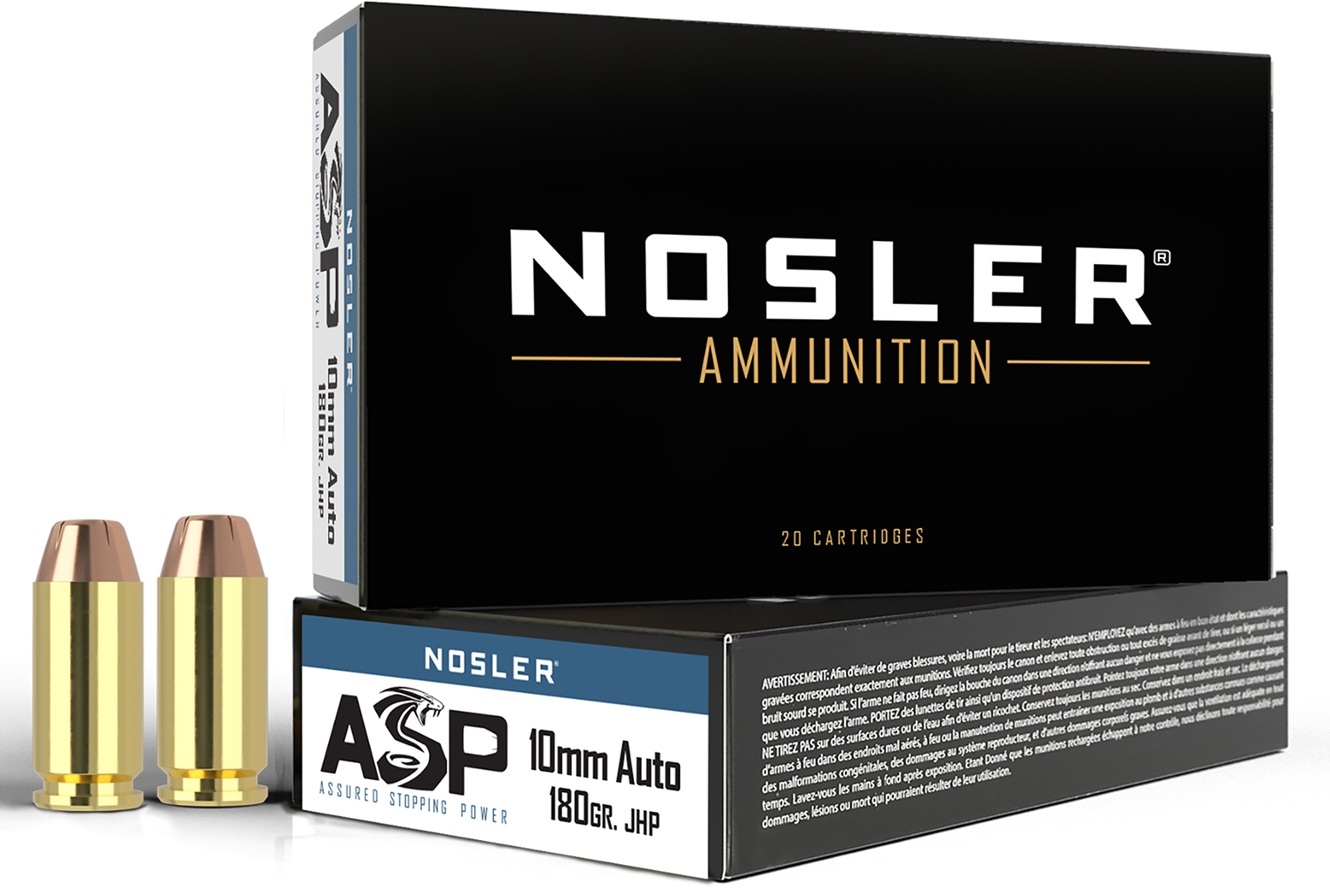 Nosler 51412 Assured Stopping Power Handgun 10mmAuto 180gr Jacketed Hollow Point 50 Per Box/10 Case