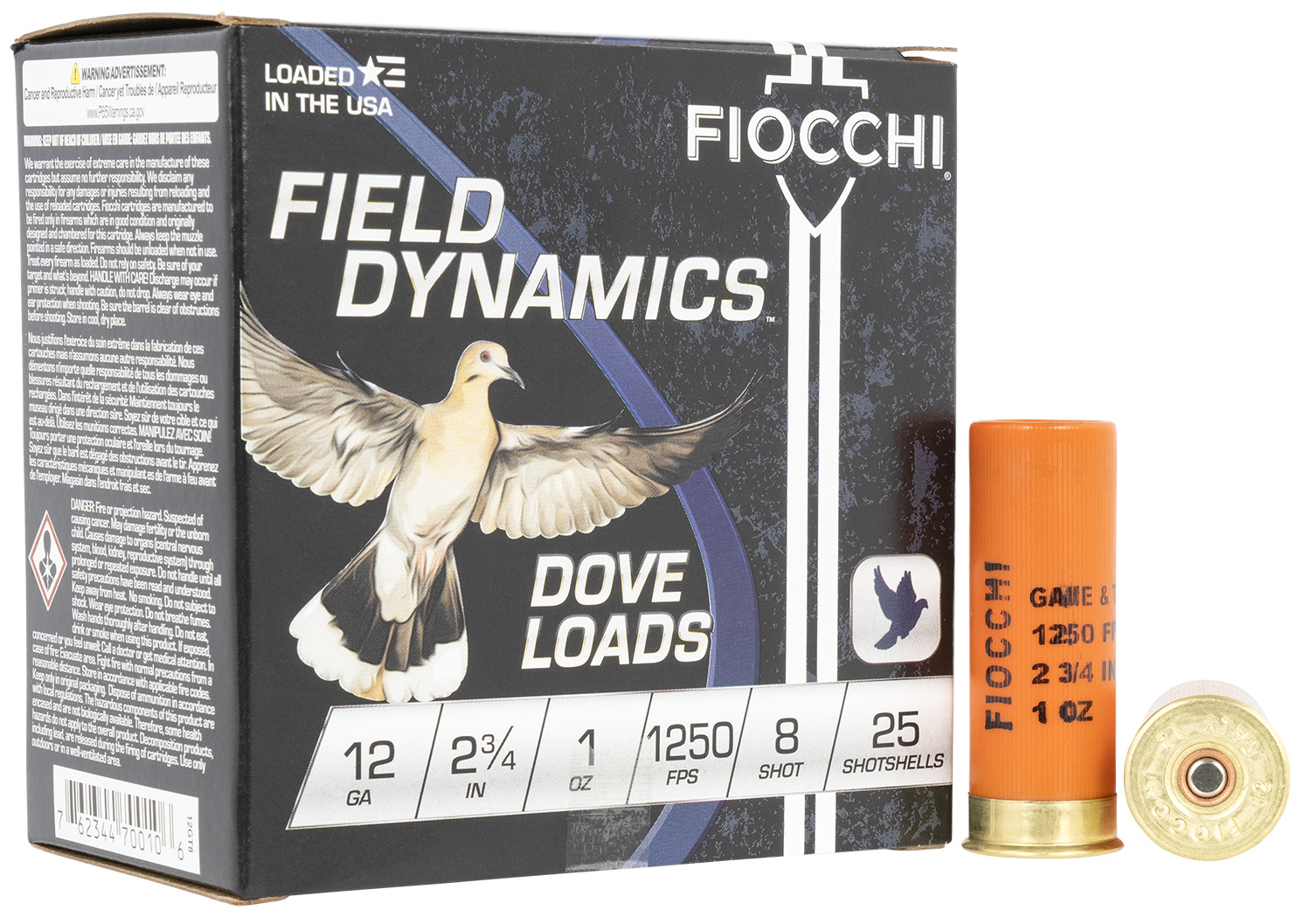 Fiocchi 12GT8 Field Dynamics Dove & Quail 12Gauge 2.75" 1oz 8Shot 25 Per Box/10 Case