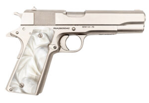 Rock Island 56418 GI Standard FS *CA Compliant 45 ACP Caliber with 5" Barrel, 8+1 Capacity, Overall Matte Nickel Finish Steel, Beavertail Frame, Serrated Slide & Mother of Pearl Grip