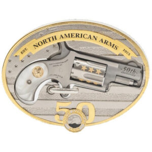 NAA 50th Anniversary Revolver w/Buckle 22 LR Stainless w/Gold Inlay 1.13 in. 5 rd