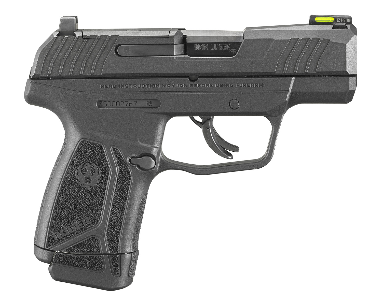 Ruger 3502 Max-9 9mm Luger 10+1 3.20" Black Nitride Alloy Steel Barrel, Black Oxide Optic Ready/Serrated Steel Slide, Black Polymer Frame Black Hogue HandALL Rubber Grip, Right Hand