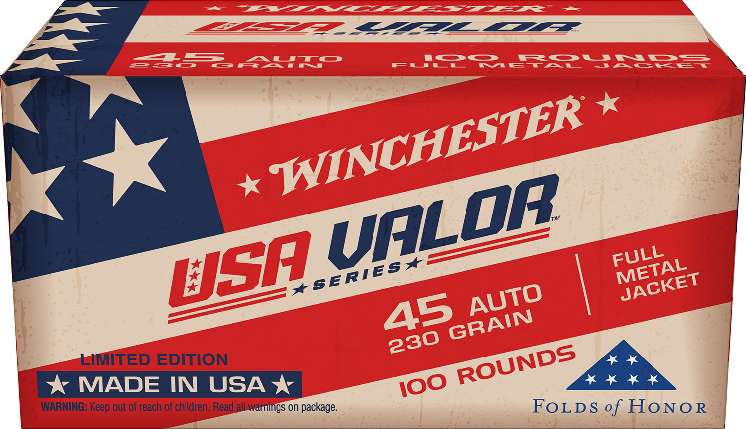Winchester Ammo USAV45A USA Valor 45ACP 230gr Full Metal Jacket 100 Per Box/5 Case
