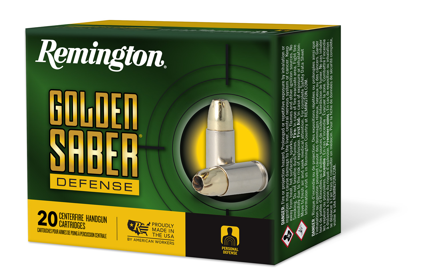 Remington Ammunition 27604 Golden Saber Defense 9mmLuger 147gr Brass Jacketed Hollow Point 20 Per Box/25 Case