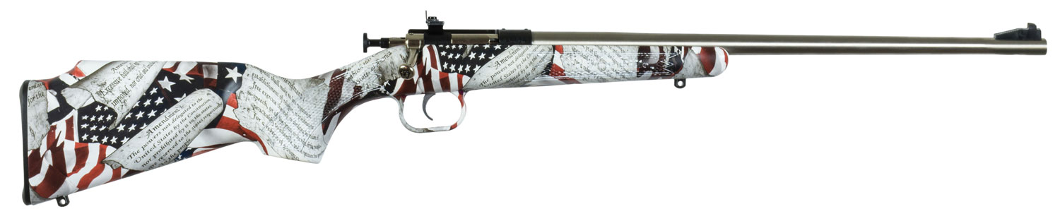 Crickett KSA3168 Youth 22 LR 1rd 16.12" Stainless Steel Barrel, Fixed Front/Adjustable Rear Peep Sights, American Flag/Amendment Synthetic Stock w/11.5" LOP, Rebounding Firing Pin Safety
