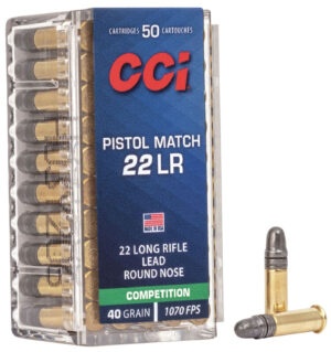CCI 0051 Pistol Match Competition 22LR 40gr Lead Round Nose 50 Per Box/100 Case