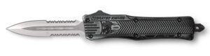 CobraTec Knives SSWCTK1SDAG2SS CTK-1  2.75" OTF Part Serrated D2 Steel Blade/Stonewashed Aluminum Handle Features Glass Breaker Includes Pocket Clip