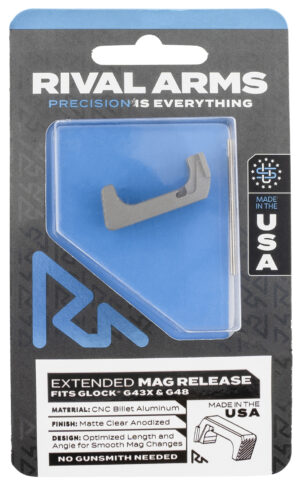 Rival Arms RA72G004D Magazine Release  Extended Silver Aluminum for Glock 43X, 48