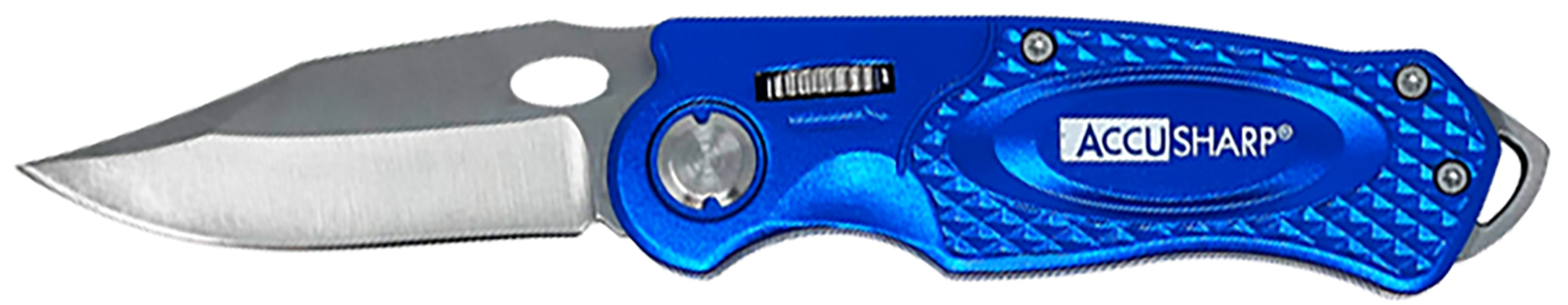 AccuSharp 701C Sport 3" Folding Plain Stainless Steel Blade/Blue Anodized Aluminum Handle Includes Belt Clip