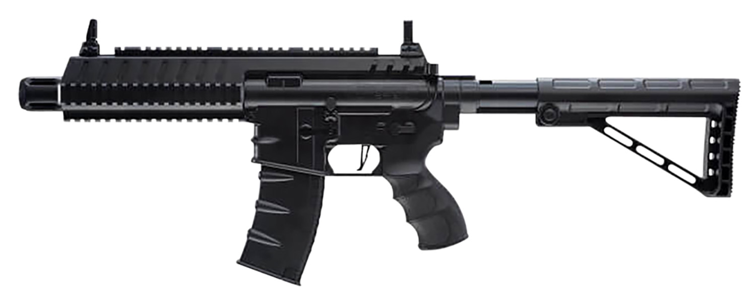 Umarex 2252120 Steel Strike Air Rifle CO2 177 BB Single Shot Or 6 Round Burst Mode, 30rd Drop Free Magazine, 900 BB Capacity Reservoir, Flat Top Picatinny Rail, Flip Up Sights, Adjustable Stock