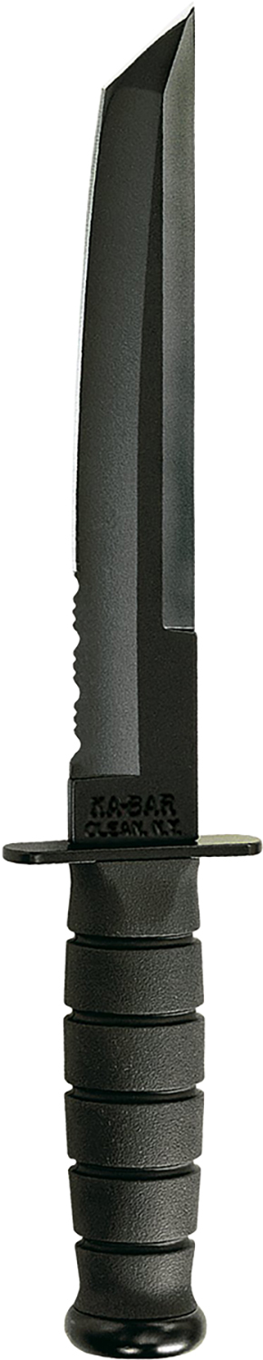 Ka-Bar 1245 Tanto 8" Fixed Tanto Part Serrated Black 1095 Cro-Van Blade, Black Kraton G Handle, Includes Sheath