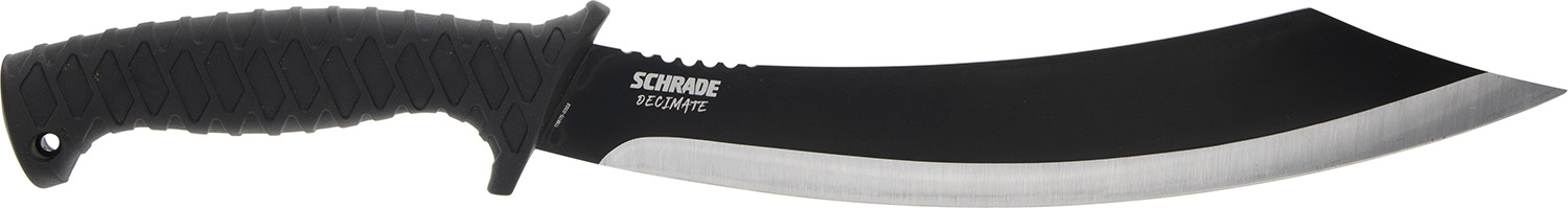 Schrade 1182527 Decimate Parang 11.75" Fixed Parang Plain Black Black Oxide 3Cr13 Steel Blade 6.75" Black Rubber Overmold Handle Includes Sheath
