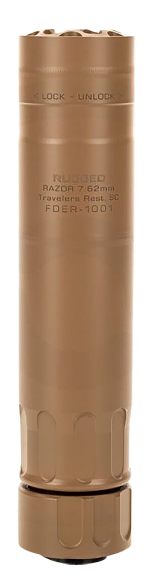 Rugged Suppressors RZRFDE762 Razor762 30 Cal (7.62mm), Rate Up To 300 RUM, 6.40" L FDE Cerakote Stainless Steel, 5/8"-24 tpi R3 Flash Hider Included