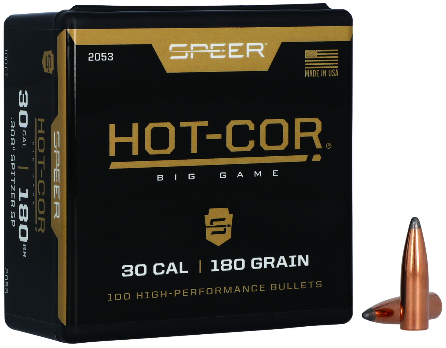 Speer 2053 Hot-Cor 30Cal 180gr Spitzer Soft Point 100 Per Box/5 Case