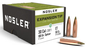 Nosler 59180 E-Tip  30Cal 180gr Spitzer 50/Box