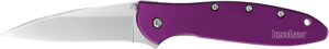 Kershaw 1660PUR Leek  3" Folding Drop Point Plain Bead Blasted 14C28N Steel Blade Purple Anodized Aluminum Handle Includes Pocket Clip