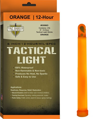 TAC SHIELD TACTICAL LIGHT - STICK 12 HOUR 6" ORANGE 10PK