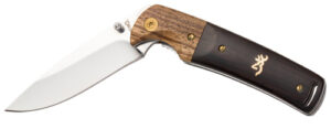 BUCKMARK HUNTER FOLDER - WOOD / BLACK, DROP POINT, PLAIN EDGE, 3" BLADE