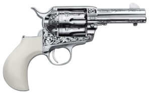 Cimarron PP346HUCKENG Huckleberry 45 Colt (LC) 6 Shot, 3.50" Nickel Engraved Barrel, Cylinder & Frame, Poly-Ivory w/"Huckleberry" Engraved On The Backstrap Grip