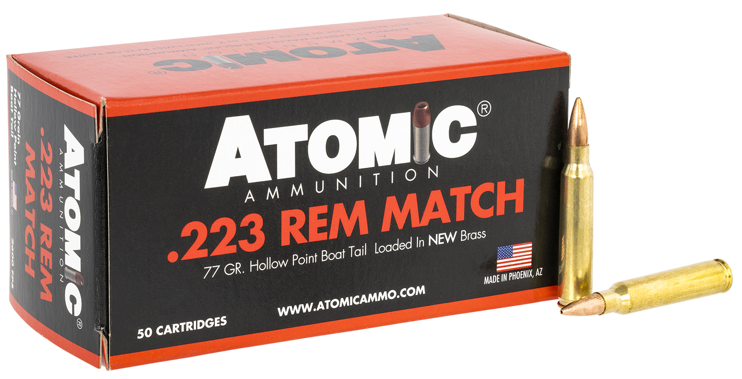 Atomic Ammunition 00427 Rifle Match 223Rem 77gr Hollow Point Boat Tail 50 Per Box/10 Case
