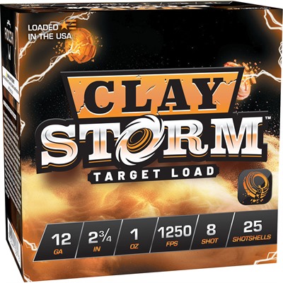 CLAY STORM 12 GAUGE 2-3/4'' 1OZ #8 SHOT 1250 FPS 25/BOX