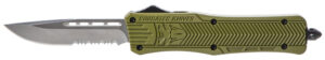 CobraTec Knives MODCTK1MDS CTK-1 Medium 3" OTF Drop Point Part Serrated D2 Steel Blade/OD Green Aluminum Handle Features Glass Breaker Includes Pocket Clip
