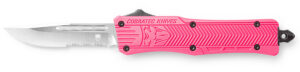 CobraTec Knives SPKCTK1SDS CTK-1  Small 2.75" OTF Drop Point Part Serrated D2 Steel Blade/ Pink Aluminum Handle Features Glass Breaker Includes Pocket Clip