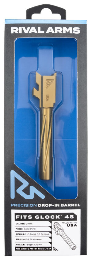 Rival Arms RARA20G801E Precision V1 Match Grade 9mm Luger 4.17" Gold PVD Stainless Steel, Fits Glock 48
