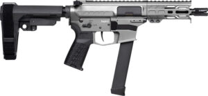 CMMG 99A290FTNG Banshee FE MkGs 9mm Luger 33+1 5" Black Nitride Threaded Barrel, M-LOK Handguard, Tungsten Cerakote Aluminum Receiver w/Picatinny Rail, Black Polymer CMMG RipBrace, CMMG Zeroed Grip