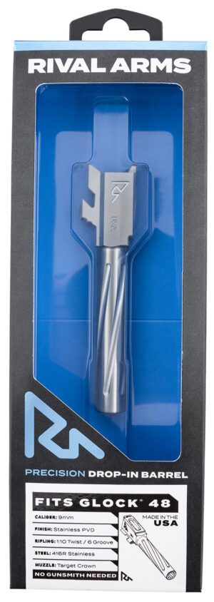 Rival Arms RARA20G801D Precision V1 Match Grade 9mm Luger 4.17" Fluted Stainless Steel, Fits Glock 48