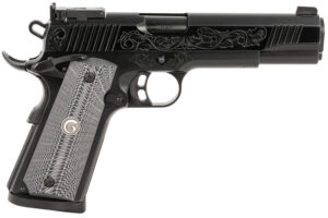 EAA GIRSAN 390098 MC1911 S Lux Full Size 45 ACP 8+,1 5" Black Steel Barrel, Black Chrome w/Engraving Serrated Slide, Black Chrome Engraved Steel Frame w/Beavertail, G10 Grips Ambidextrous