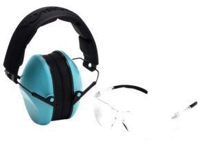 Pyramex VGCOMBO410 Low-Profile Combo Kit Scratch Resistant Clear Lens & Frame with Rubber Temple Tips Powder Blue Low-Profile Earmuffs