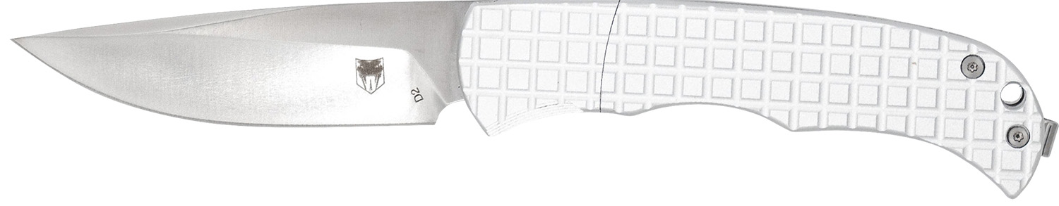 CobraTec Knives CTCLNHRSIL Cyclone Hidden Release 3" OTF Plain Satin D2 Steel Blade, 4" White Aluminum Handle