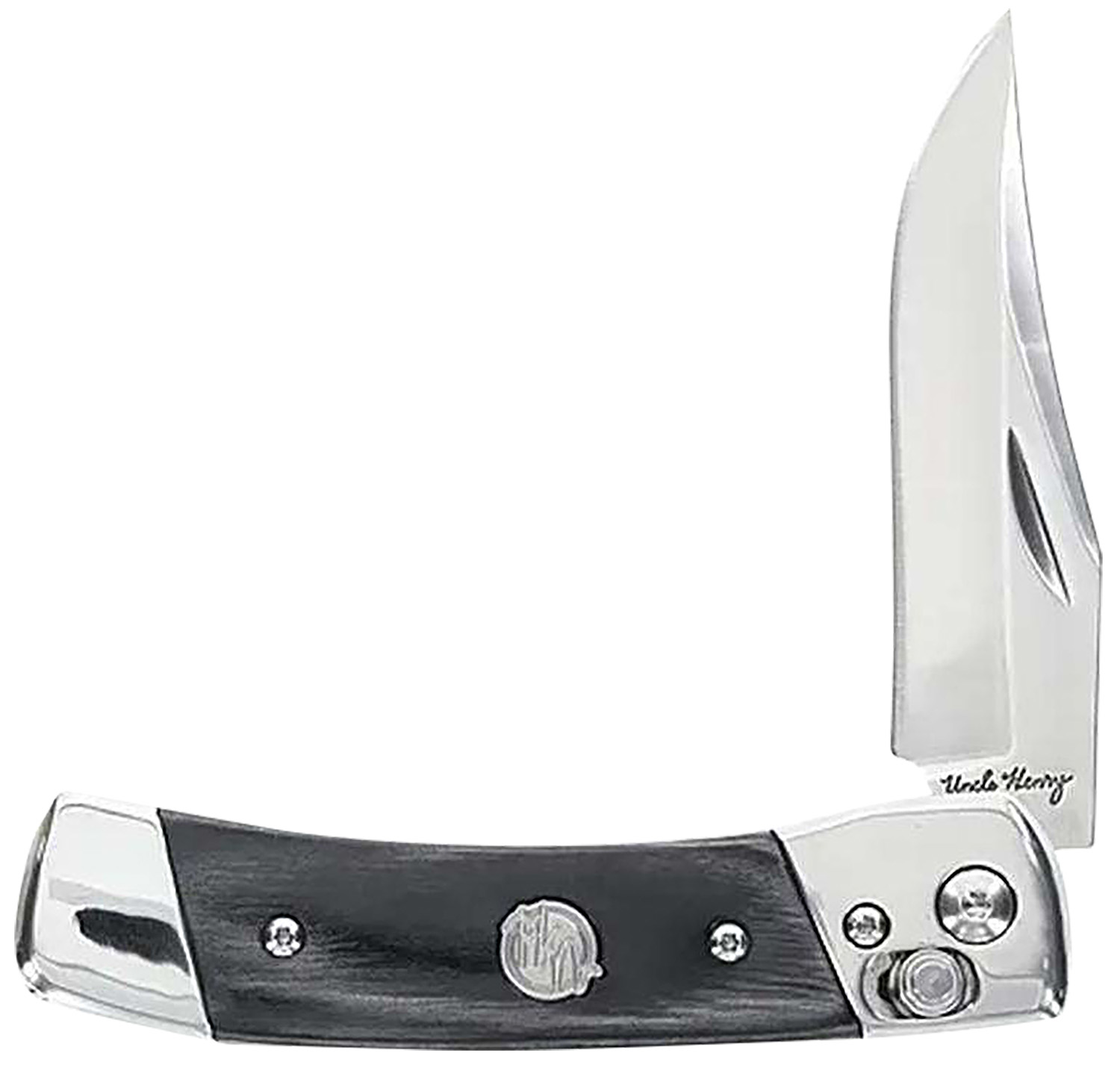 Uncle Henry 1222001 Smokey 2.90" Folding Plain 7Cr17MoV SS Blade, Black/SS Wood Laminate Handle