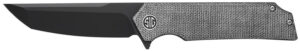 Sig Sauer Knives TS8BB Tsuru  3.30" Folding Tanto Plain Black PVD 154CM SS Blade, 4.20" Salt & Pepper Micarta Handle