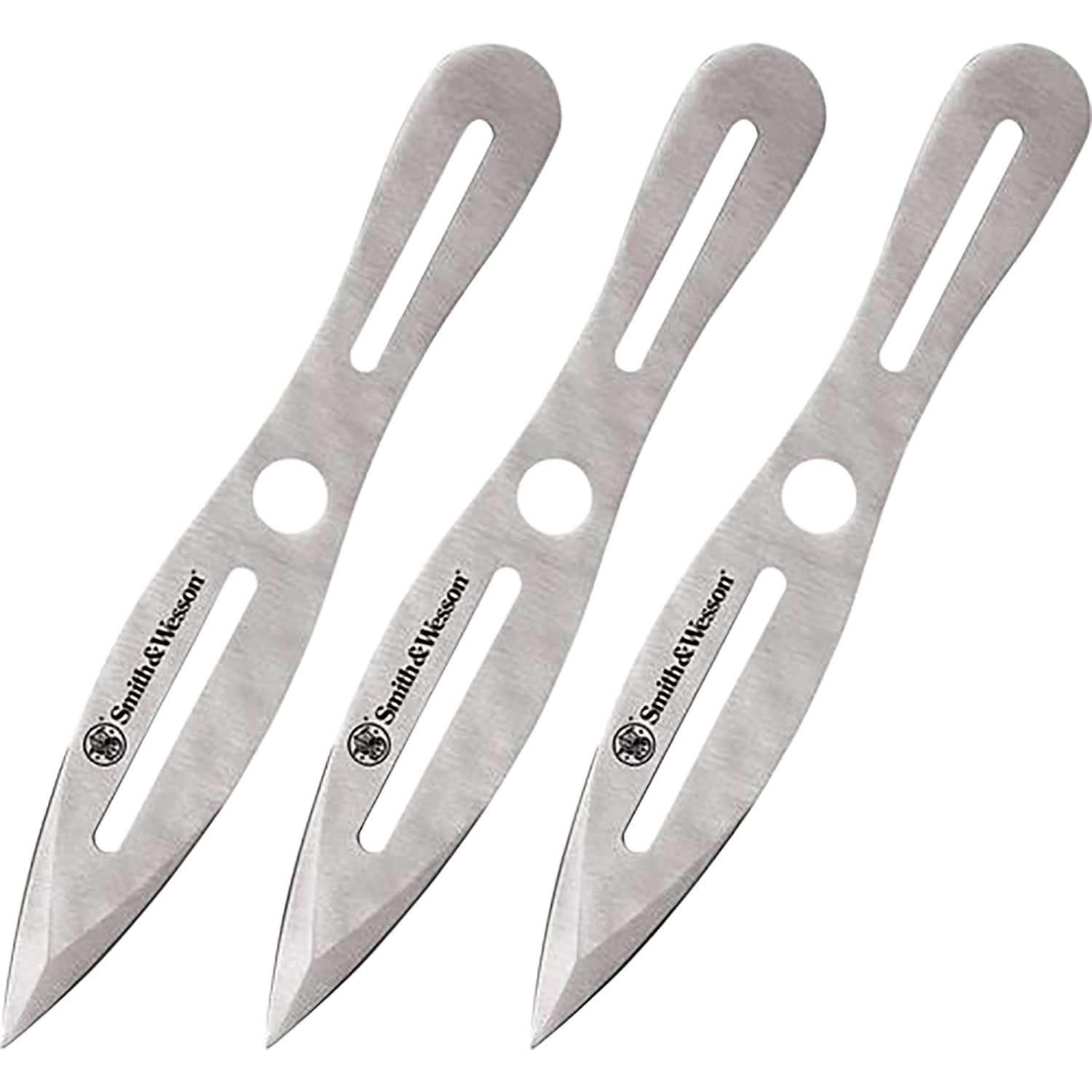 Smith & Wesson Knives SWTK10CP Bullseye Throwing Knives 5" Fixed Dual Edge Spear Point Plain 2Cr13MoV SS Blade, Stainless Steel Handle, Includes Sheath Set of 3, 10" OAL