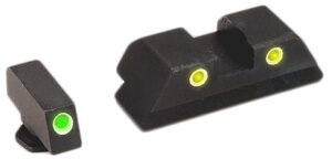 AmeriGlo GL121 Classic Tritium Sight Set for Glock  Green Tritium White Outline Front Sight-Yellow Tritium White Outline Rear Sight