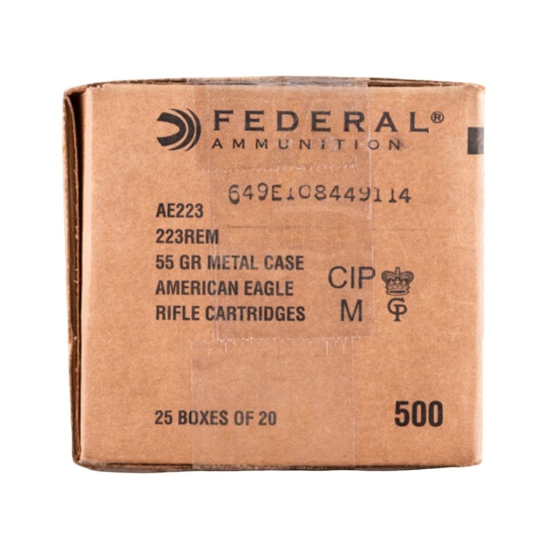 Federal Ammo American Eagle Rifle Ammunition .223 Rem 55 gr FMJ 3240 fps 500/rd Case