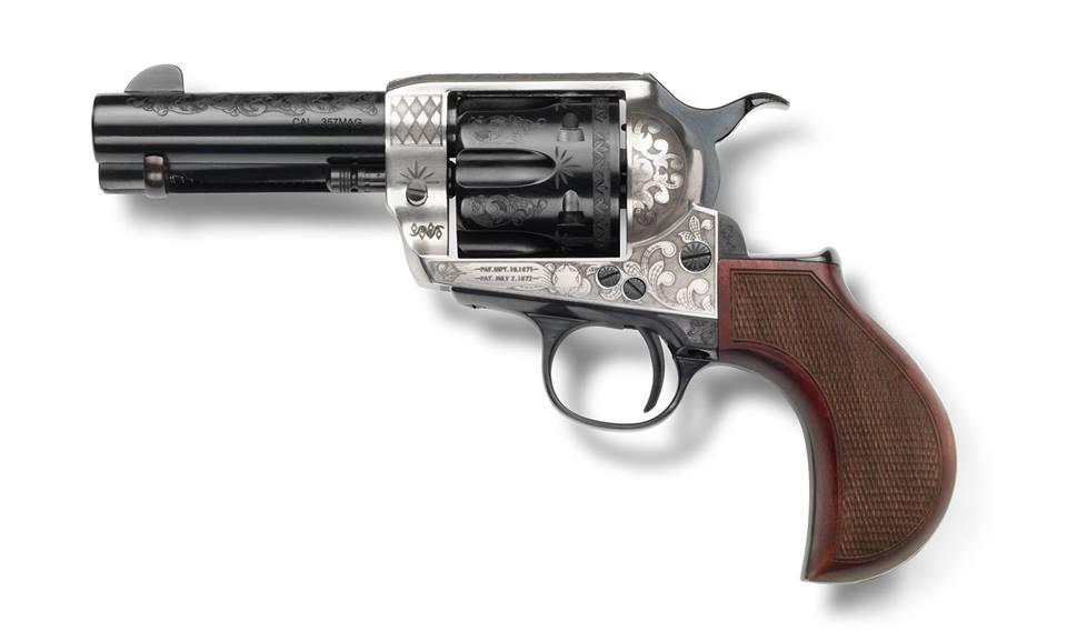 Pietta 1873 Alchimista Jr Handgun .45 Colt 6rd Capacity 3.5" Barrel Silver & Blue Engraved Checkered Grips