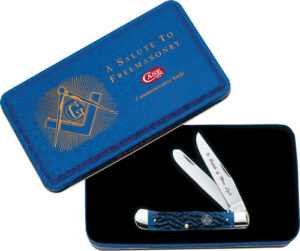 CASE KNIVES MASONIC GIFT TIN - STANDARD JIG BLUE BONE TRAPPER